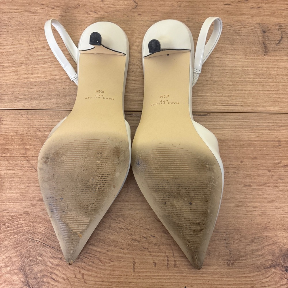 MARC FISHER Noland Slingback Dress Pump White Leather Women Size 8.5 Pointed Toe - Picture 11 of 11